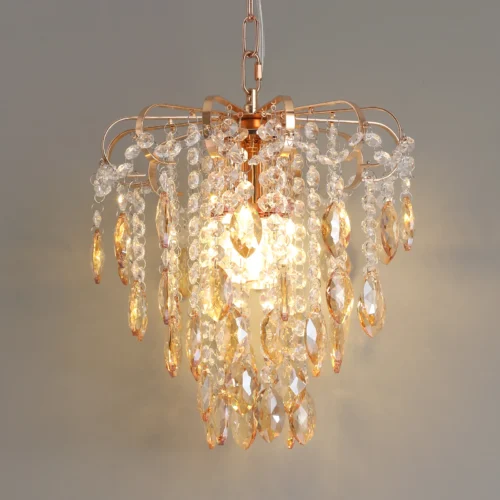 Lustre Dourado De Cristal e Luz De LED