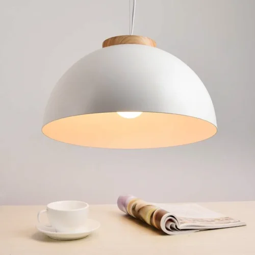 L-mpada-pendente-de-madeira-n-rdica-moderna-Lustre-LED-decorativo-Luz-suspensa-para-sala-de Pendente Moderno Redondo 1/2 Esfera Alumínio Branco