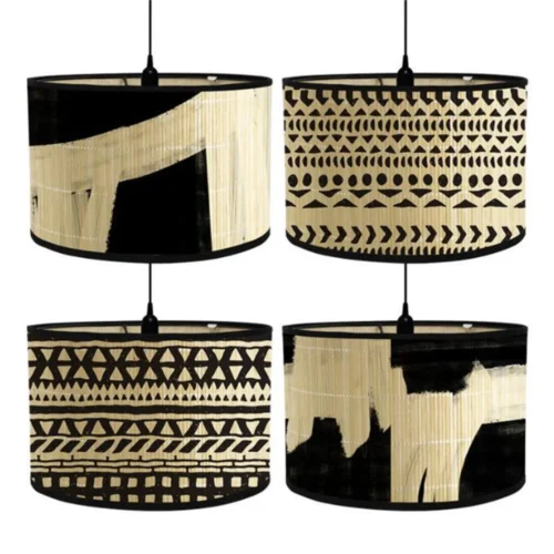 Abstract-Geometry-Print-Lampshades-Foldable-Retro-Bamboo-Black-White-Lamp-Shade-Bedroom-Living-Room-Decoration-Pantalla Cúpula Reposição Desenho Forma Abstrata Geométrica