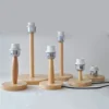 Circular-Solid-Wooden-Base-Holder-with-Cord-on-off-switch-for-Table-Lamp-Plug-in-E27 Base Para Abajur Acabamento Padrão Madeira
