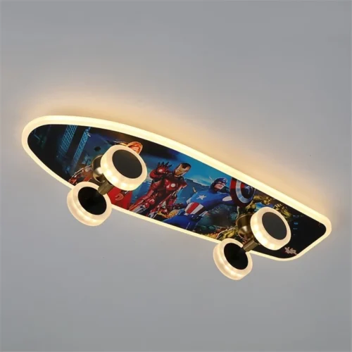 Criativo-Skate-Luz-de-Teto-N-rdico-Novo-Designer-Ilumina-o-do-Quarto-das-Crian-as Luminária Infantil Criativo Skate Luz de Teto