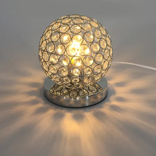 Decora-o-de-mesa-moderna-l-mpada-mesa-cristal-e27-led-desk-lamp-AC110-240V-sal Abajur Bola De Cristal e Estrutura Alumínio Polido Cromado ou Dourado