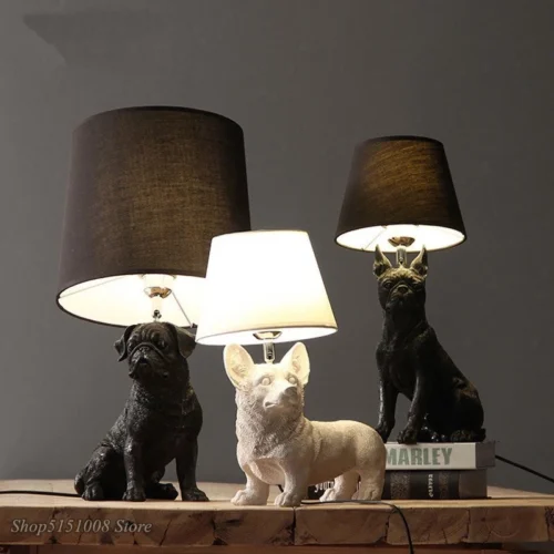 Denmark-Puppy-Dogs-Lumin-rias-de-Mesa-Preto-Branco-Animais-Mesa-Quarto-Cabeceira-Quarto-de-Crian Abajur Cachorro Cultura Pop Denmark Puppy