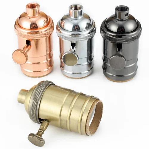 GANRILAND-E27-Lamp-Base-Copper-DIY-Lampholder-With-Switch-Edison-Vintage-Lighting-Screw-Socket-Antique-Brass Soquete Encaixe Lâmpada E-27 base Edison Vintage Com Botão Liga/Desliga