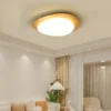 LED-Nordic-Wooden-Ceiling-Light-Living-Bedroom-Study-Rooms-Logs-Pebble-Walsnut-Acrylic-Entrance-Hallway-LED-1 Luminária Sobrepor Circulo Irregular Base Acabamento Madeira