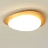 LED-Nordic-Wooden-Ceiling-Light-Living-Bedroom-Study-Rooms-Logs-Pebble-Walsnut-Acrylic-Entrance-Hallway-LED Luminária Sobrepor Circulo Irregular Base Acabamento Madeira