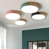 N-rdico-Circular-LED-L-mpada-do-teto-Log-Decor-Macaron-Simples-Moderno-Personalidade-Criativa-Lumin-1 Luminária Sobrepor Redonda Difusor Acrílico e Detalhe em Madeira