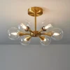 Nordic-LED-Hanging-Chandelier-para-Casa-Haste-De-Cobre-Bola-De-Vidro-Luz-De-Teto-Sala Luminária Sobrepor Moderna Iluminação Forte Bola Vidro Branca
