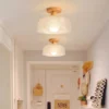 Nordic-Wooden-ceiling-lamp-Frosted-glass-lamp-Living-room-Aisle-Bedroom-Cloakroom-Balcony-Corridor-lamps-and-1 Luminária Sobrepor Plafon Redonda Vidro Quadriculado