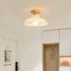 Nordic-Wooden-ceiling-lamp-Frosted-glass-lamp-Living-room-Aisle-Bedroom-Cloakroom-Balcony-Corridor-lamps-and-2 Luminária Sobrepor Plafon Redonda Vidro Quadriculado