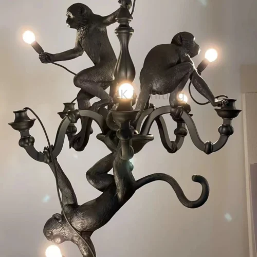 Resina-alta-Lustre-Pingente-3-Macacos-preto-e-branco-resina-animal-original-l-mpada-suspensa-para Luminária Pendente De Resina Escultura De Macacos Itália Designer