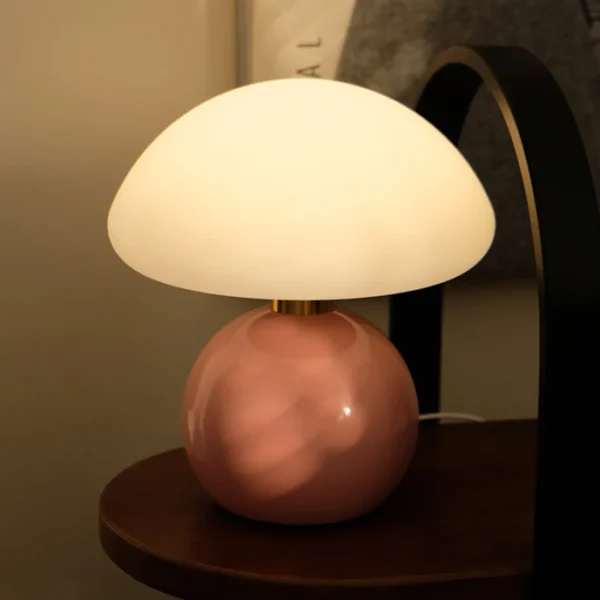 Abajur De Cerâmica e Cúpula Vidro Branco Leitoso Marca Miresa