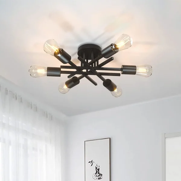 Semi-Flush-Mount-Lustre-Moderno-Ilumina-o-do-Meio-S-culo-Lumin-ria-Negra-Perto-do-3