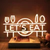 Vamos-Comer-Sinal-de-Luz-de-Neon-LED-Garfo-Faca-Colher-Prato-Prato-Comida-Restaurante-Cozinha-2 Letreiro "Vamos Comer" Luz Neon LED
