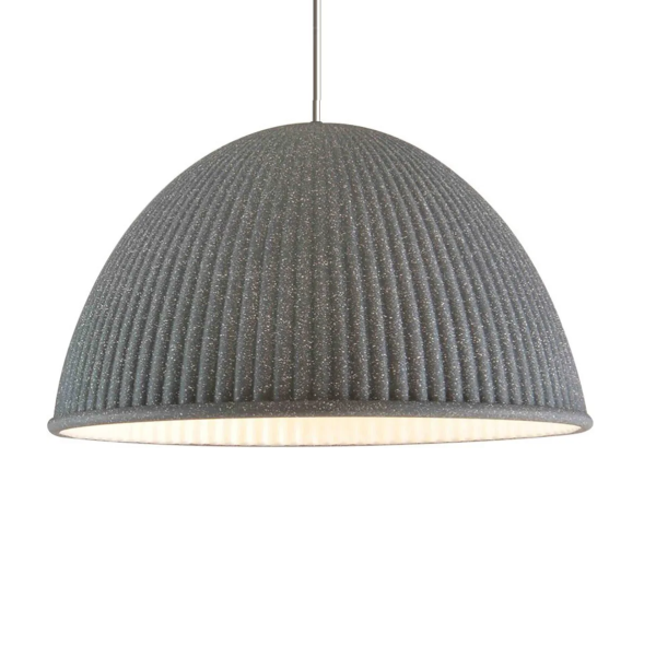 pendente moderno redondo meia esfera acabamento plissado rugoso cor cinza marca miresa