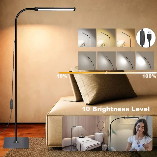 Ajust-vel-LED-Floor-Lamp-para-sala-de-estar-em-p-luz-de-leitura-Gooseneck-Stand Luminária De Chão Ajustável LED