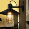 American-Country-Industrial-Retro-Ferro-Forjado-Bracket-Light-Birdcage-LED-L-mpadas-de-parede-para-decora-3 Arandela Preta American Country Industrial Ferro Forjado Gaiola