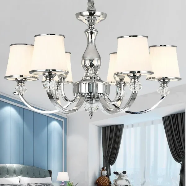 Candelabro-de-cristal-para-sala-de-estar-estilo-europeu-atmosfera-luxuosa-l-mpada-dom-stica-quarto Lustre Cromado ou Dourado Cúpula Branca Vidro