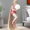 Long-Hair-Holding-Lamp-Statue-Girl-Ornament-Home-Decor-Piso-Grande-Decora-o-Indoor-Brilhante-Personagem-1 Luminária Chão Infantil Menina Segurando Bola Branco Com Luz LED