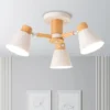 Lustre-de-madeira-maci-a-n-rdico-para-sala-de-estar-l-mpada-do-teto-lustre Luminária Sobrepor Moderno Cúpula Metal Cônica
