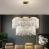 Lustre Moderno Dourado Pingentes De Cristal