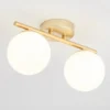 Luz-de-teto-de-vidro-n-rdico-com-bola-branca-l-mpada-do-corredor-ilumina-o Luminária Sobrepor Dourado Com Bolas Vidro Brancas