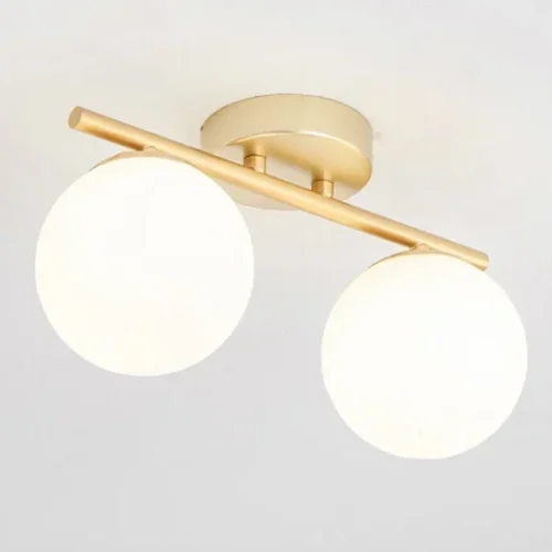 Luminária Sobrepor Dourado Com Bolas Vidro Brancas