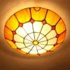 Moda-moderna-tiffany-lumin-ria-de-teto-europeu-colorido-desenho-vidro-l-mpada-do-teto-casa Luminária Sobrepor Tiffany Vitral Europeu Colorido