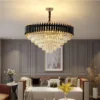 Moderno-Quarto-Sala-De-Jantar-Ilumina-o-Luxo-Cristal-Pingente-Luzes-Ouro-Lustre-Teto-Decora-es-1 Lustre Moderno Dourado Com Cristais Transparentes K9