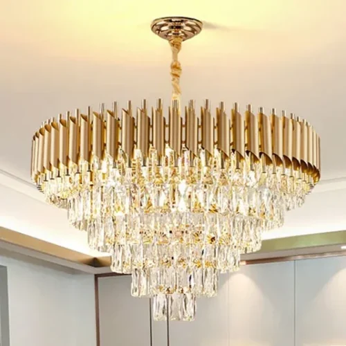 Lustre Moderno Dourado Com Cristais Transparentes K9