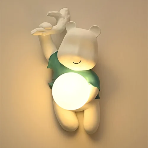 Luminária Infantil (Quarto Bebê), Arandela Urso Segurando Bola Branca