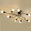 Vintage-ferro-forjado-luzes-de-teto-l-mpada-do-teto-para-sala-e-quarto-Loft-Nordic Luminária Sobrepor Despojado industrial preto design aranha com Lâmpadas Bulbo LED
