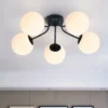 COCO-Bola-de-vidro-branco-Luzes-de-teto-lustre-moderno-preto-e-dourado-corpo-da-l Luminária Sobrepor Bolas Vidro Brancas