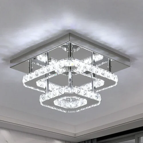 Crystal-Flush-Mount-LED-Lumin-rias-de-teto-Round-and-Square-Chandelier-L-mpada-do-teto Luminária Sobrepor Sofisticada Cromado e Cristal K9 Translúcido Modelo 2024/2025