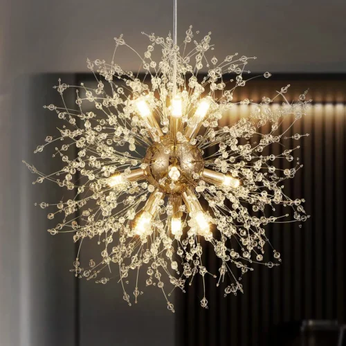 IRALAN-Candelabro-LED-Dandelion-Moderno-Ilumina-o-Lumin-ria-Pendente-Sala-De-Estar-Sala-De-Jantar Lustre Dente De Leão Dourado ou Cromado 2024/2025