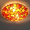 Lumin-ria-de-teto-tiffany-com-mosaico-de-vidro-colorido-led-lumin-ria-de-teto-rom Luminária Sobrepor Plafon Tiffany Vidro Mosaico Modelo 2024/2025 Miresa
