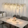 Luxo-Ouro-Vidro-LED-Teto-Lustres-Cristal-Pendurado-L-mpadas-Pingente-Home-Decor-Sala-de-jantar-1 Lustre Dourado Design Folhagem Árvore