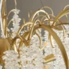 Luxo-Ouro-Vidro-LED-Teto-Lustres-Cristal-Pendurado-L-mpadas-Pingente-Home-Decor-Sala-de-jantar-3 Lustre Dourado Design Folhagem Árvore