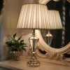 kf-H257d62d9cfe142e68e7100f708ee54b4m-European-Transparent-K9-Crystal-Decorative-Table-Lamp-Classic-Fabric-Bedroom-Living-Room-Study-LED-E27-Lighting Abajur Clássico K9 Cristal Cúpula Tecido Plissado