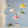 kf-S09def0ed786b471993beb021a7df66dfE-Pendant-Lights-Retro-Industrial-Colorful-Restaurant-Kitchen-Home-Ceiling-Lamps-Vintage-Hanging-Lights-Lampshade-Decorative-Lamps Pendente Industrial Chapéu Alumínio Colorido Fosco