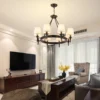 kf-S414075c7f50c40f79316ff1061097abeR-American-Country-Retro-Chandeliers-Fabric-Lampshade-Wrought-Iron-E14-Ceiling-Chandelier-for-Living-Room-Kitchen-Bedroom Lustre Rústico American Country | Miresa São Paulo