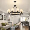 kf-S62d87e926a574e689899b1df53410eabi-American-Country-Retro-Chandeliers-Fabric-Lampshade-Wrought-Iron-E14-Ceiling-Chandelier-for-Living-Room-Kitchen-Bedroom Lustre Rústico American Country | Miresa São Paulo