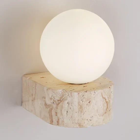 Abajur Vintage Natural Pedra e Bola Branca