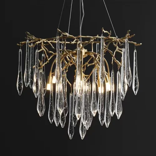 Lustre Galho Árvore com Pingentes de Cristais K9 Transparentes