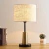 Abajur Moderno Preto e Dourado Cúpula Tecido Branco