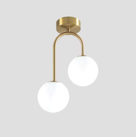 luminaria-de-sobrepor-minimalista-dourada-com-duas-bolas-de-vidro-branca-leitosa-marca-miresa Luminária Sobrepor Moderna De Alumínio e Bolas de Acrílico Para Salas, Quartos e Lavabos