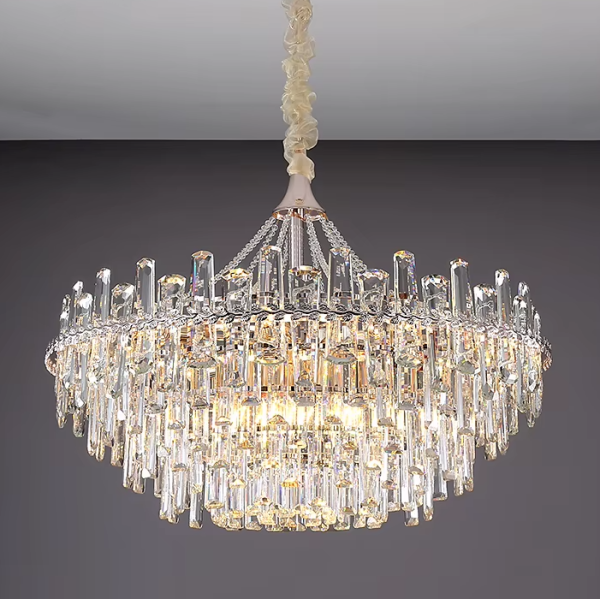 Lustre Moderno Cristal Transparente K9 e Estrutura Metal Marca Miresa 01