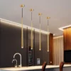 Pendente Linear Longa De Led Alumínio Dourado ou Preto