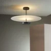 kf-S0cb4388a296a420ba770962f5552d17bQ-Nordic-Round-Led-Ceiling-Chandelier-Acrylic-Black-for-Bedroom-Track-Bar-Pendant-Lamps-Home-Decor-Design Luminária Sobrepor Disco Com Luz Indireta de LED