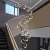 Lustre Para Escadas Moderno Argola Alumínio Cromado Com Luz LED